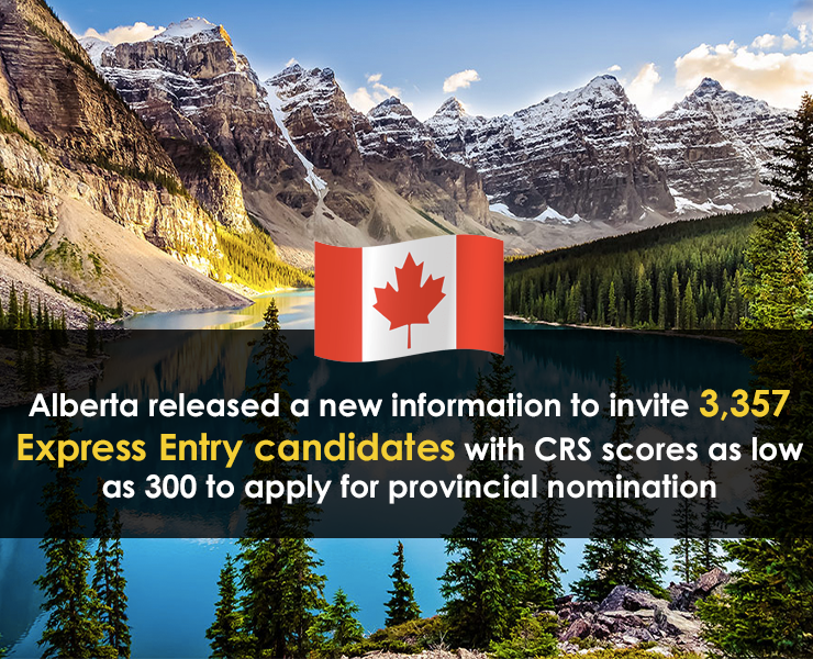 Alberta released a new information to invite 3,357 Express Entry candidates with CRS scores as low as 300 to apply for provincial nomination